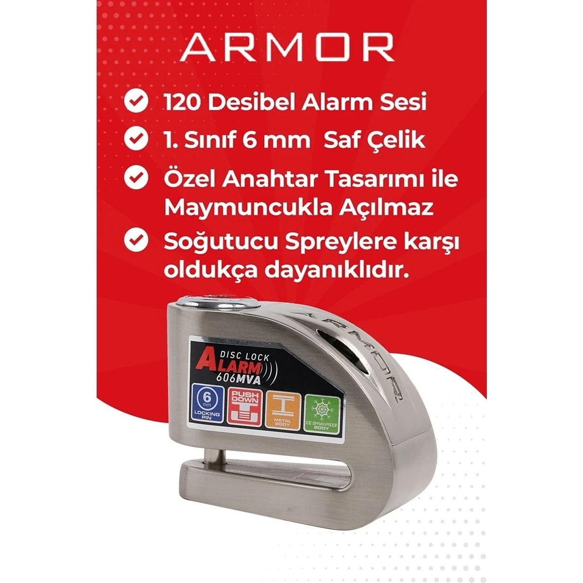 ARMOR 606MVA 6 MM ALARMLI DİSK KİLİDİ | KİLİTLER | motorcugocmen